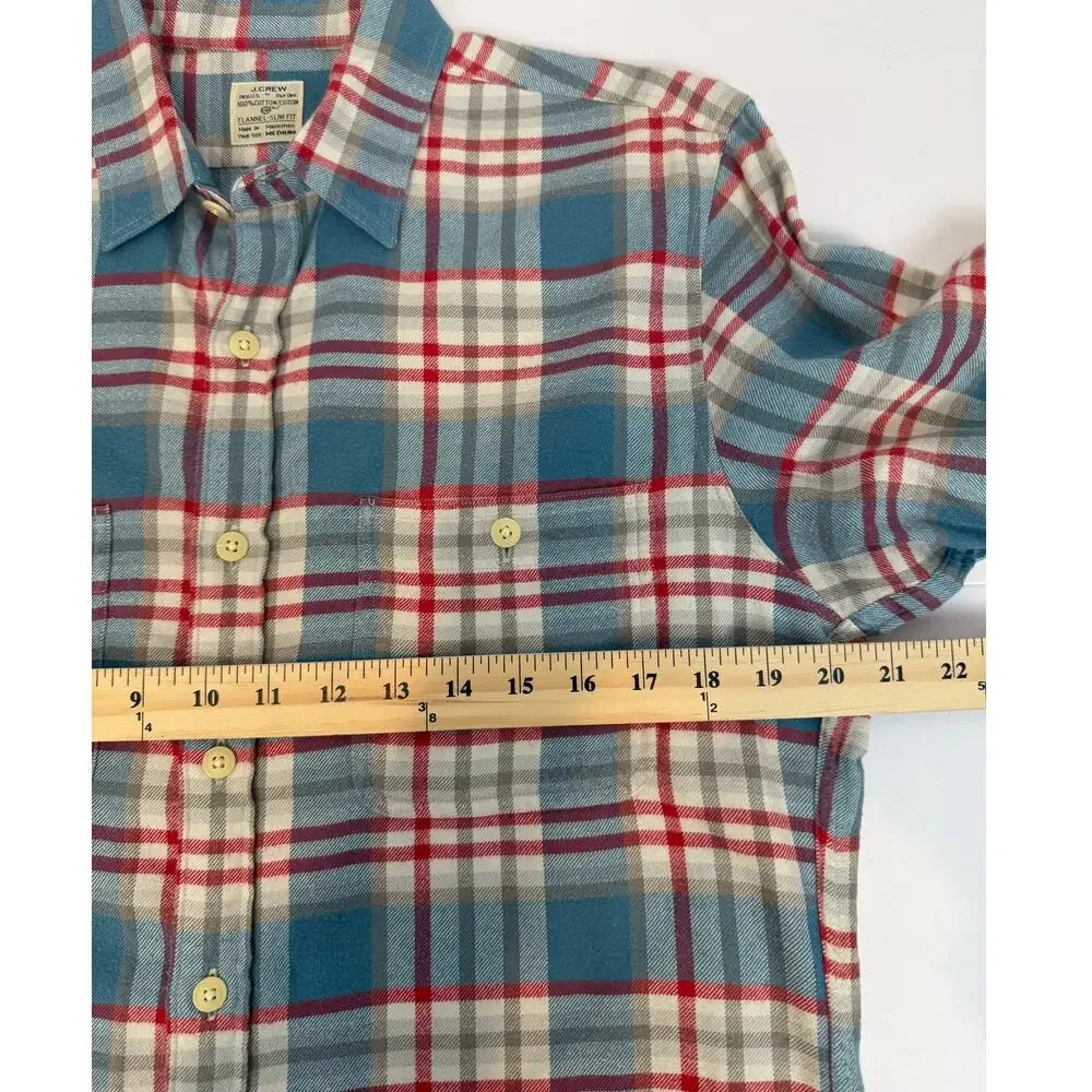J.Crew Flannel Slim Fit Men Medium Blue Red Plaid 100% Cotton Shirt Style 92937